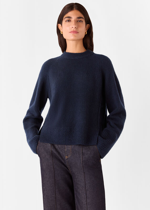 Navy Wool Mix Side Split Sweater