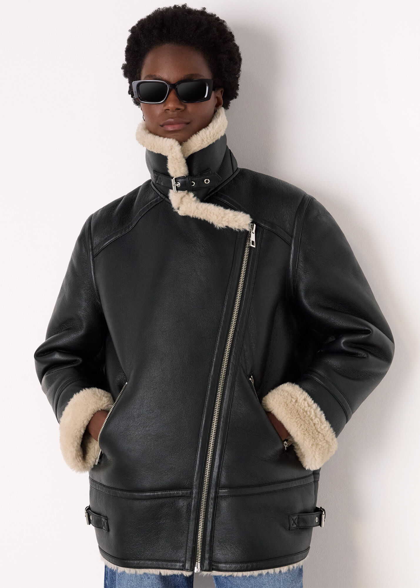 Women's Black Faux Fur Aviator Jacket | Whistles US |