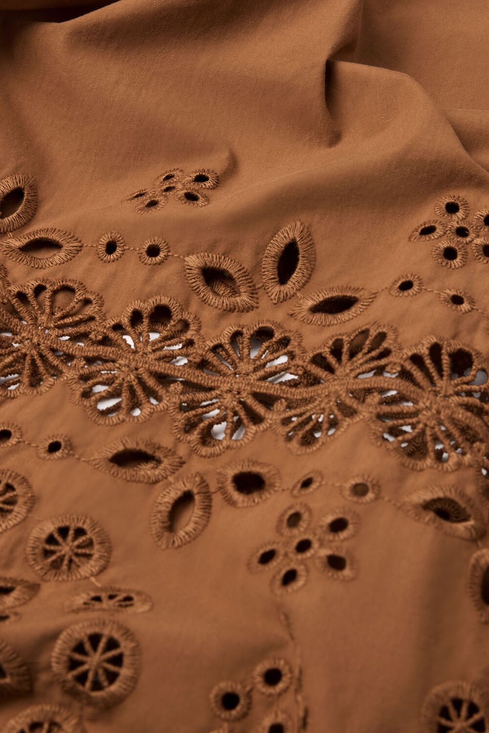 Camel Cotton Broderie Shirt Dress