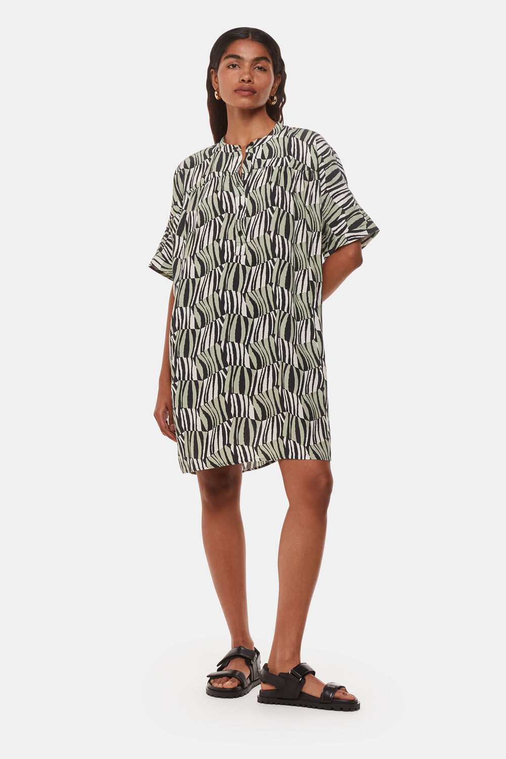 Green Petite Checkerboard Tiger Print Dress