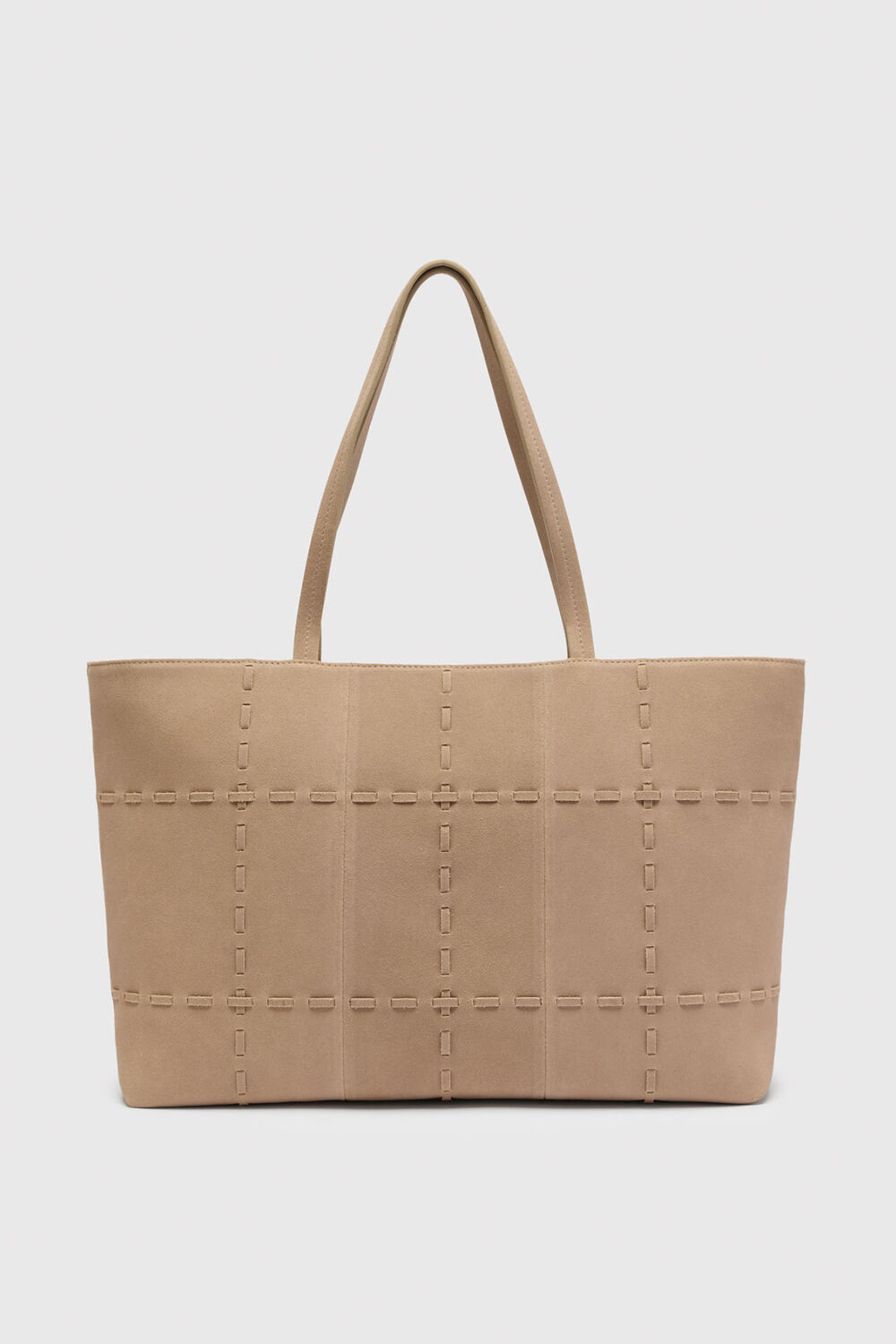 Neutral Suede Whipstitch Tote Bag