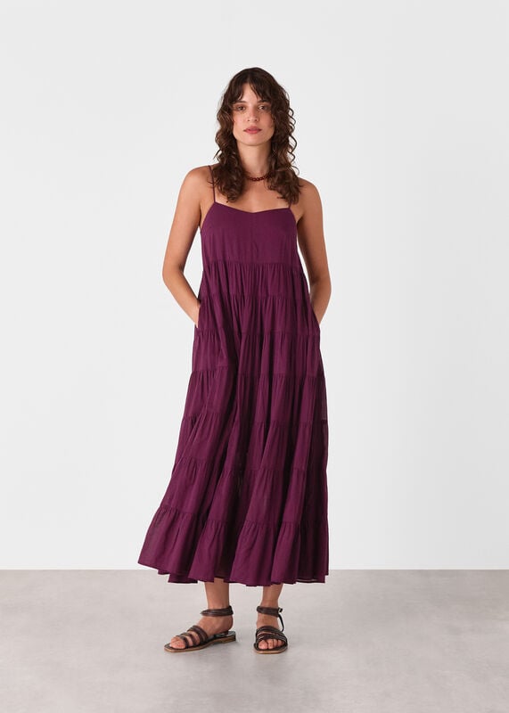 Plum Cotton Tiered Maxi Sun Dress
