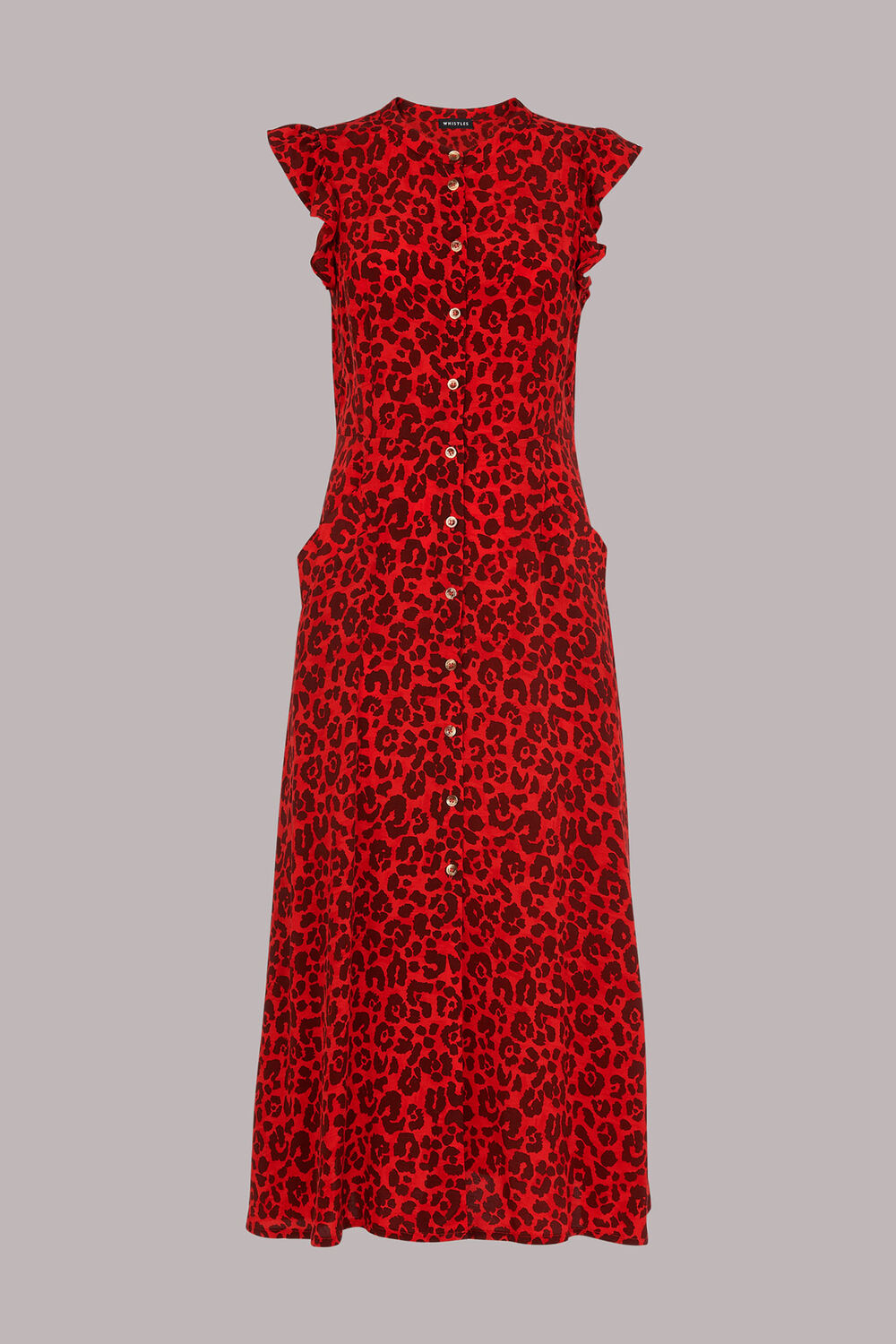 Animal Frill Sleeve Midi Dress