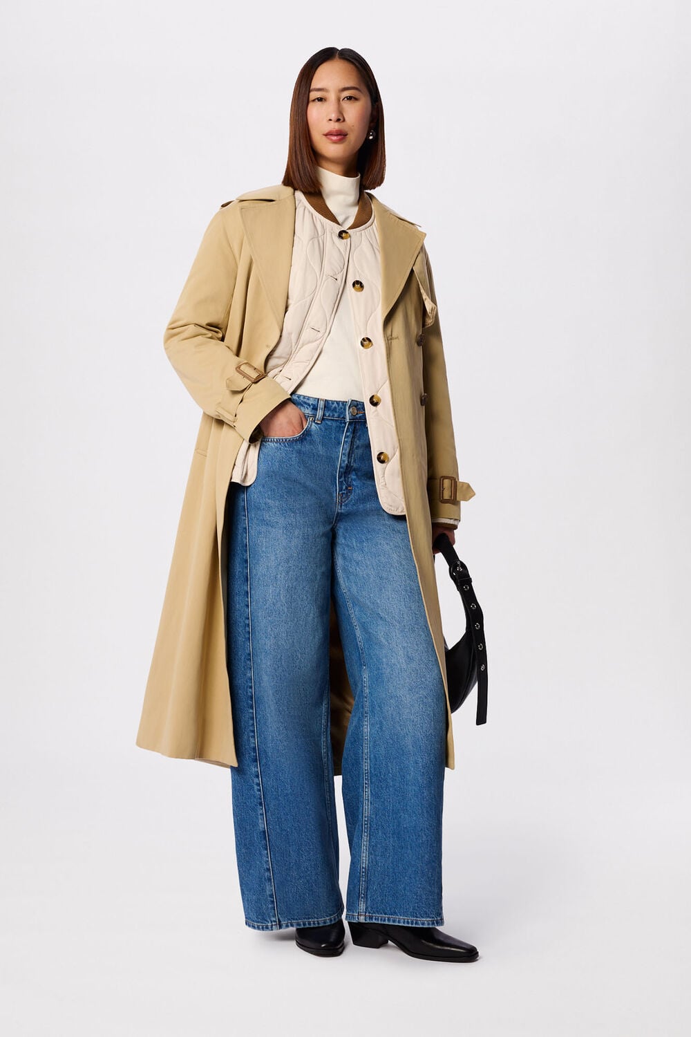 Light Wash Panel Detail Wide Leg Jean