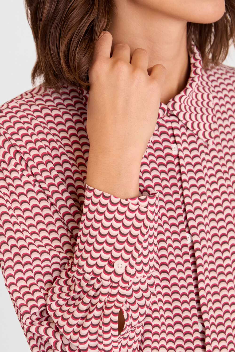 Red Geo Print Pleat Detail Shirt