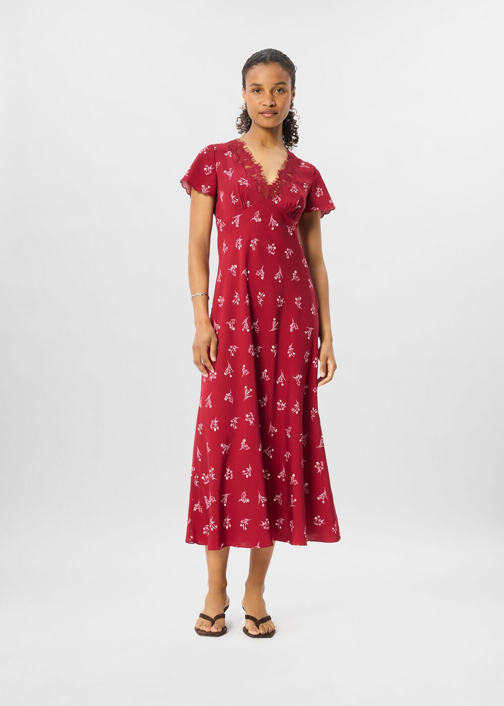 Petite Floral Lace Trim Midi Dress