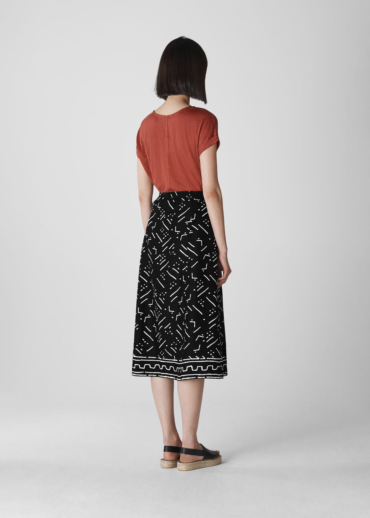 Kuba Print Linen Skirt Black/Multi