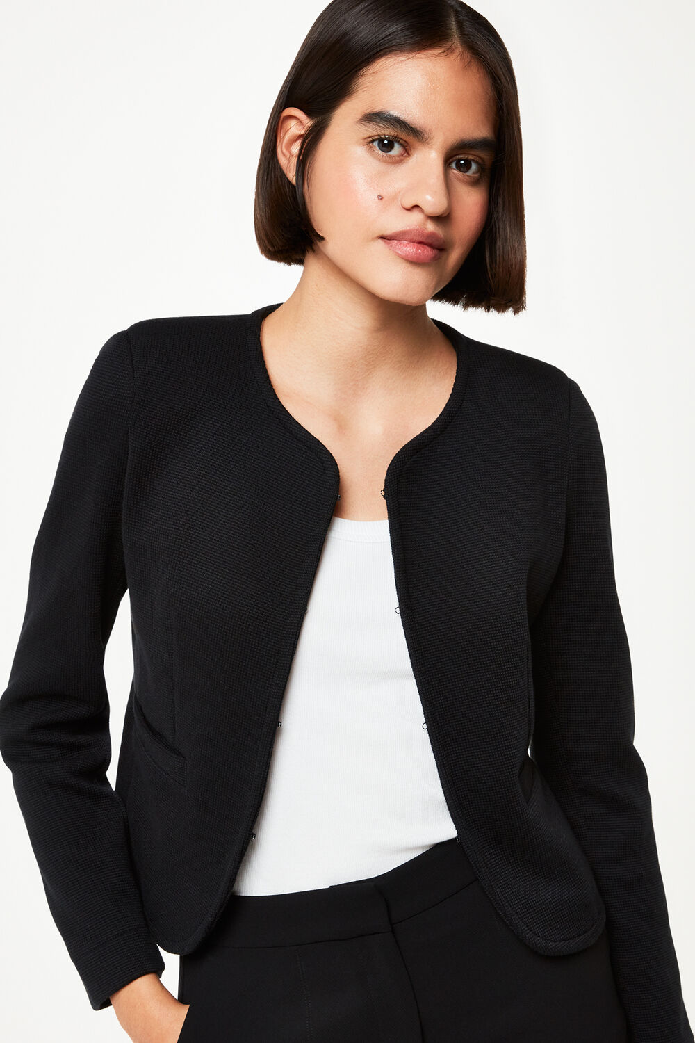 Black Collarless Jersey Jacket