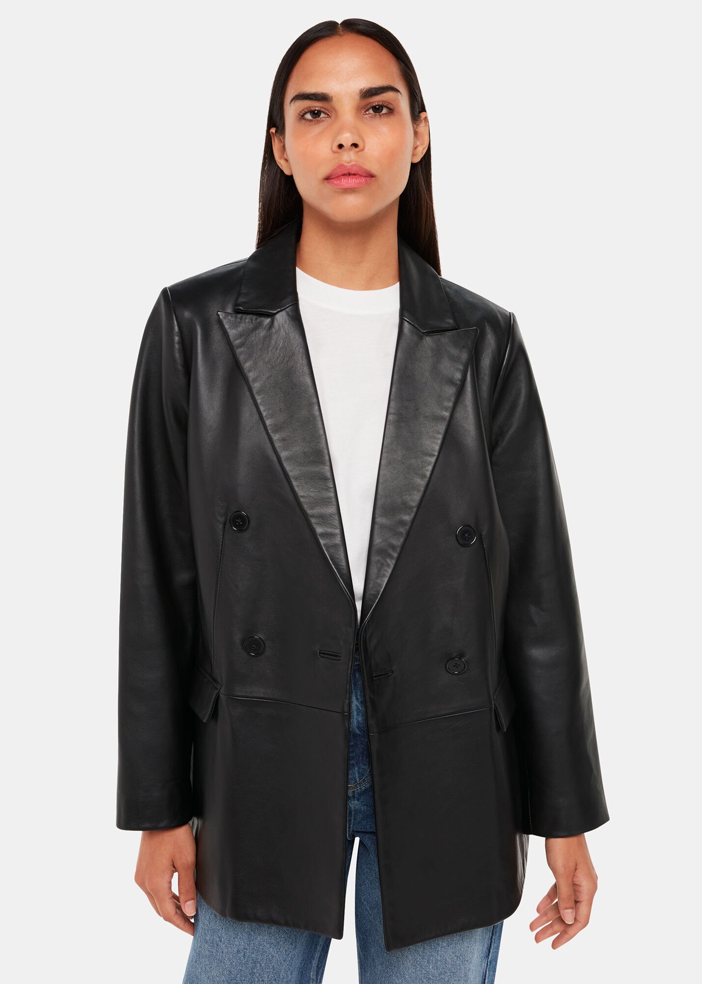 Black Aliza Waisted Leather Blazer | WHISTLES | Whistles US |