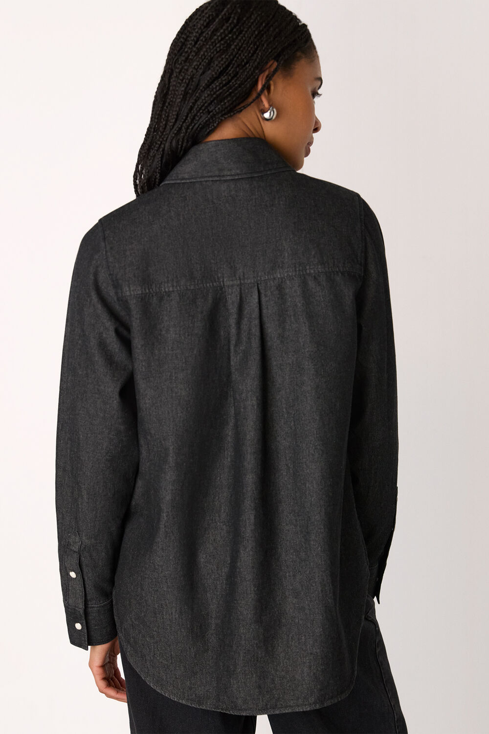Washed Black Pocket Detail Cotton Shirt