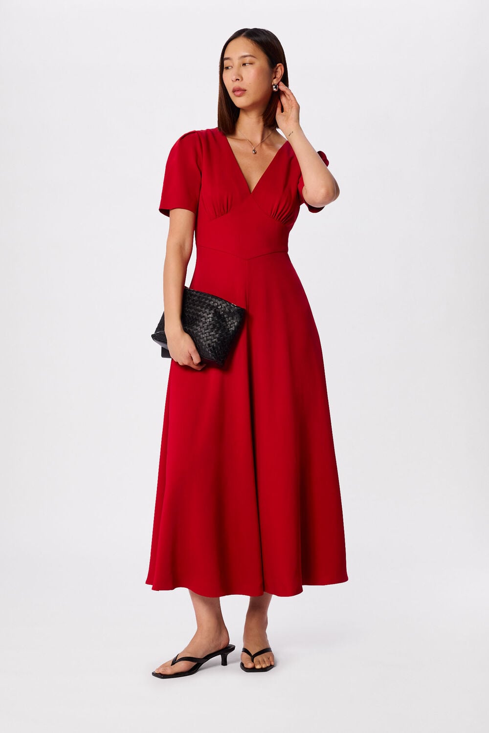 Red Panel Detail V Neck Maxi Dress