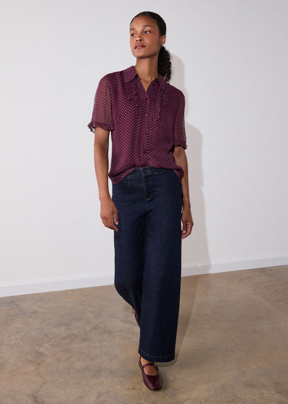 Polka Dot Sheer Sleeve Shirt