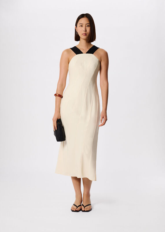 Ivory Buckle Detail Midi Dress