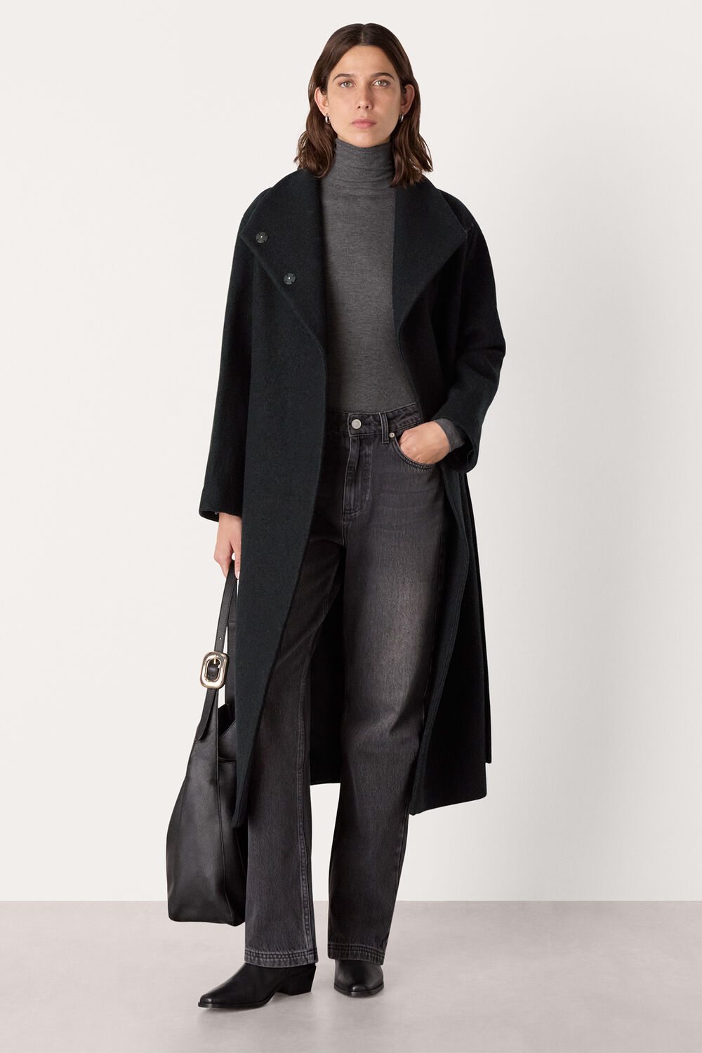 Black Morgan Funnel Neck Coat
