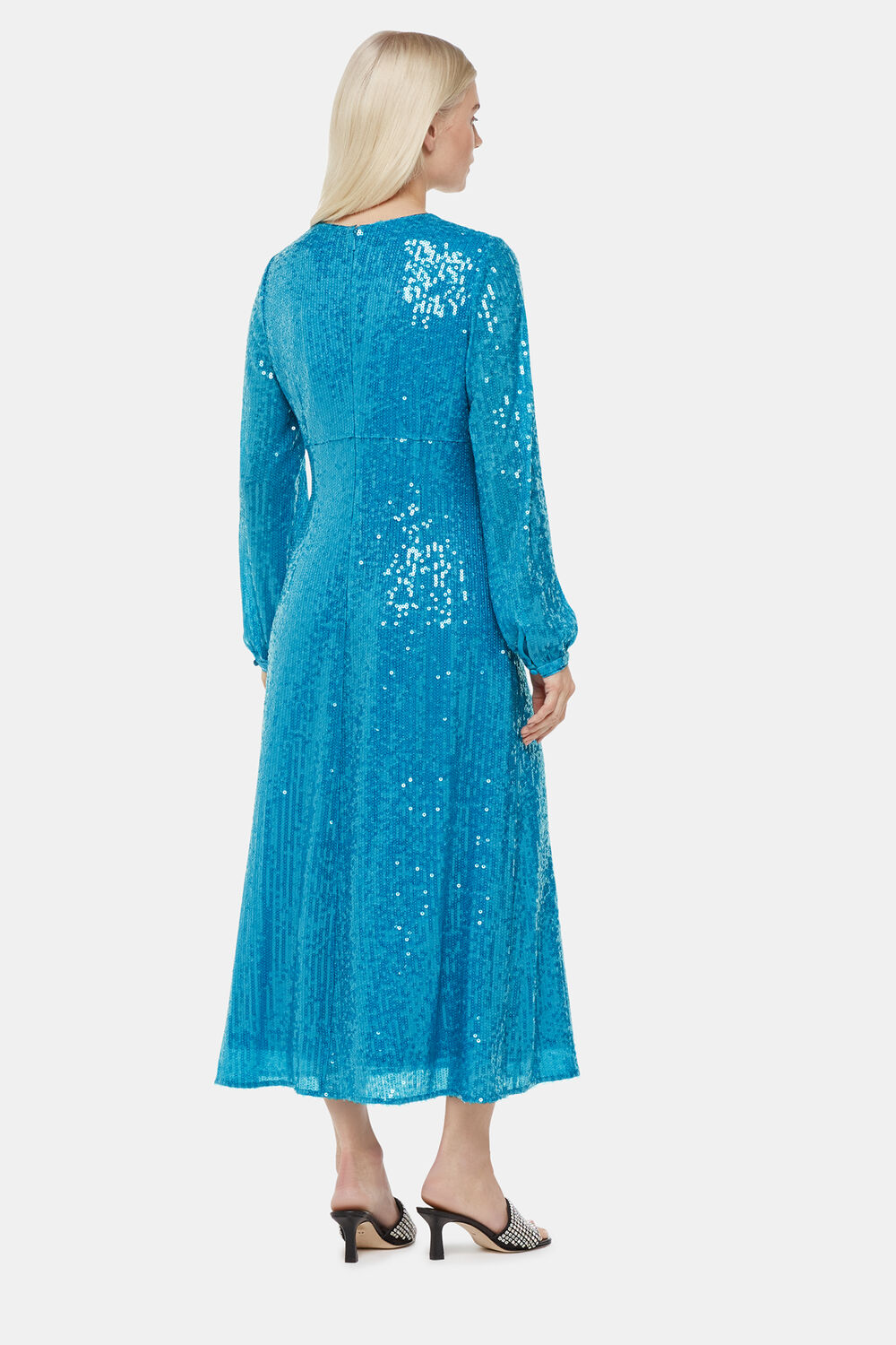 Blue Petite Sequin Keyhole Midi Dress