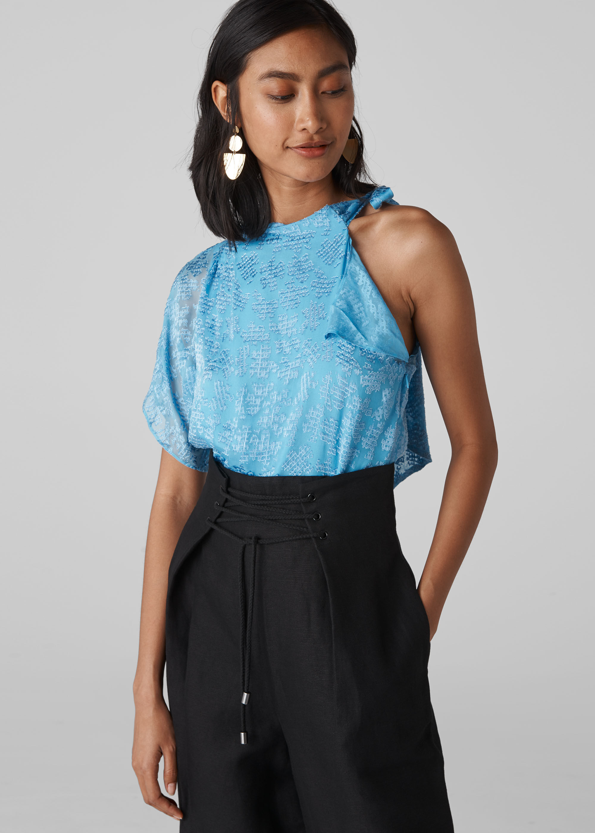 One shoulder top blue cheap