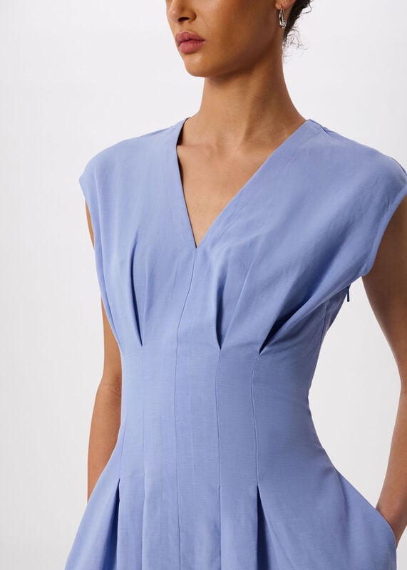 Blue Panel Linen Blend Dress