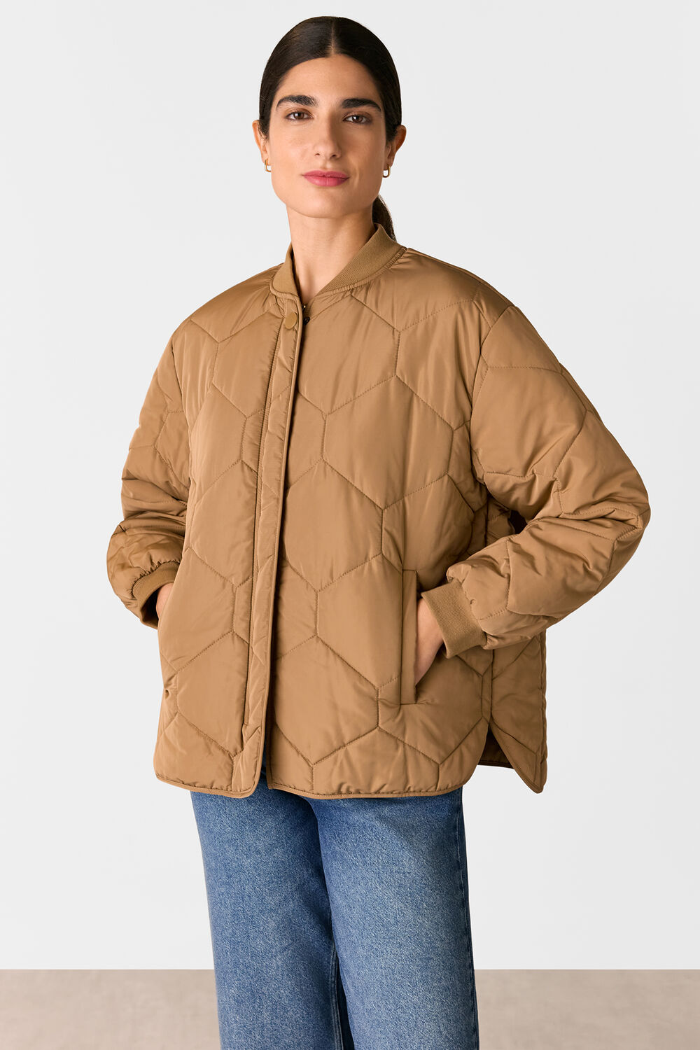 Camel Ida Short Quilted Coat