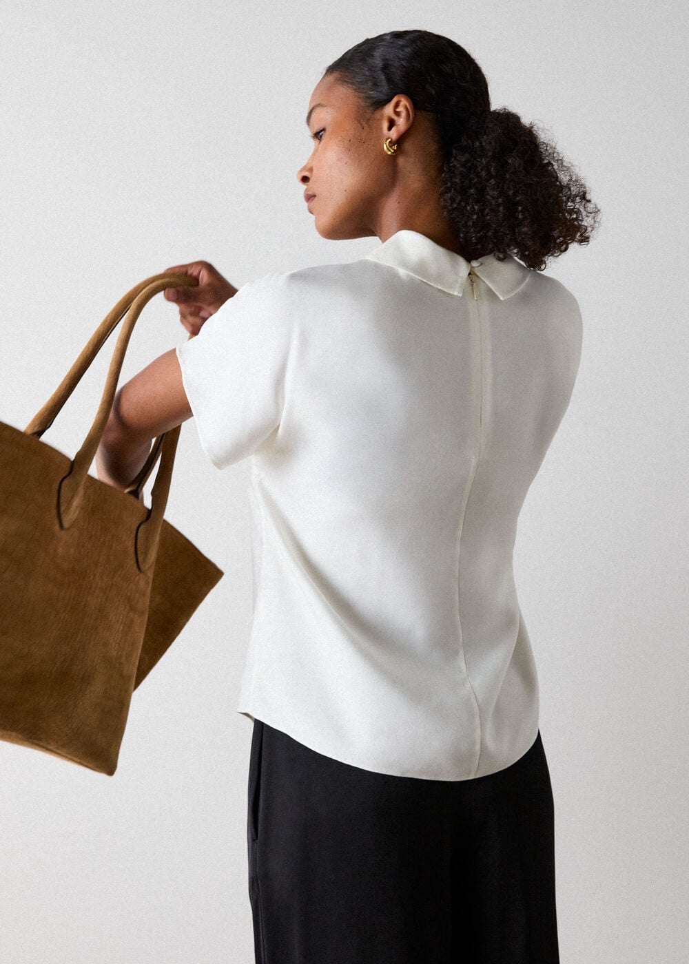 Ivory Cowl Neck Short Sleeve Blouse