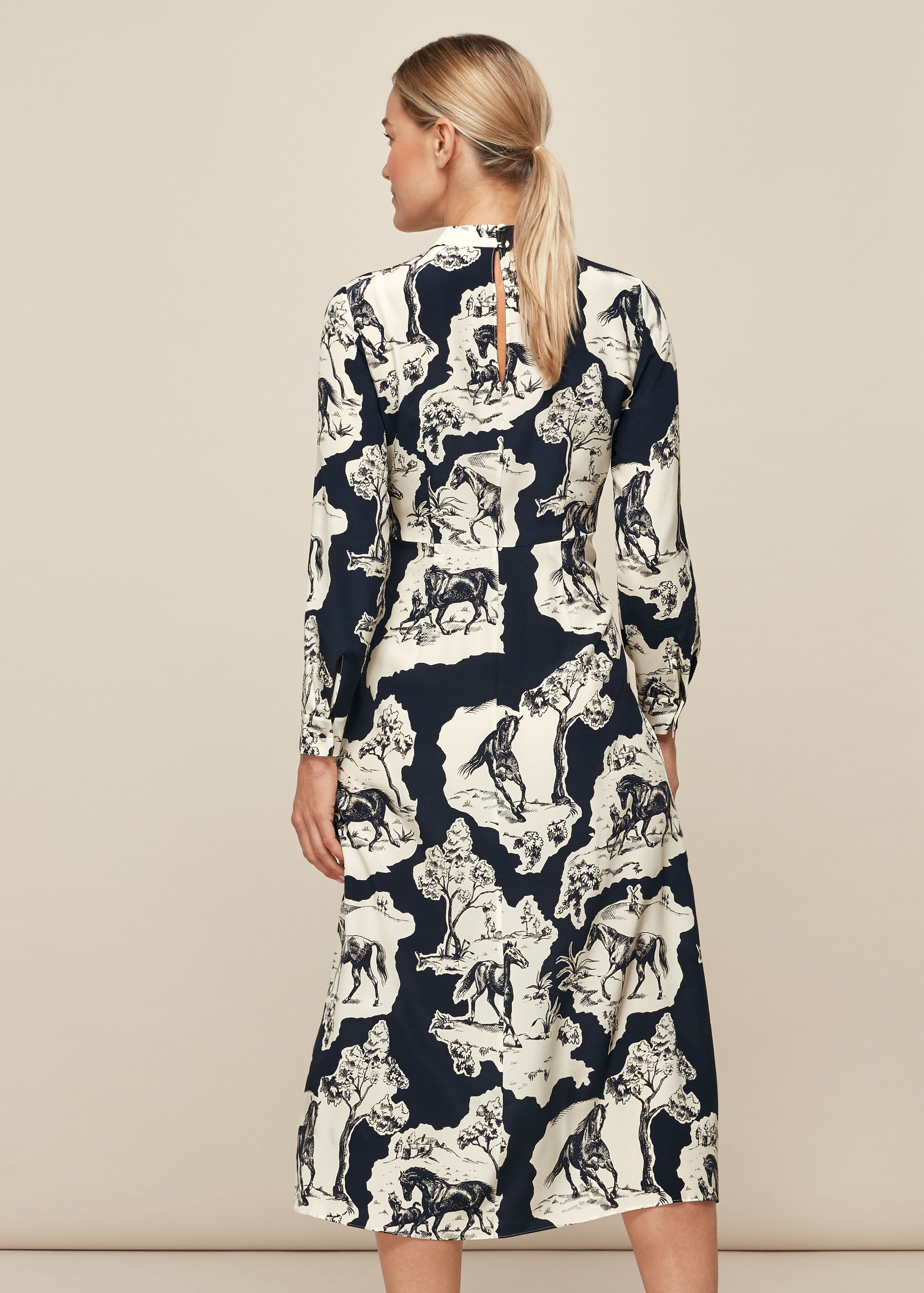 Blue Stallion Print Silk Dress