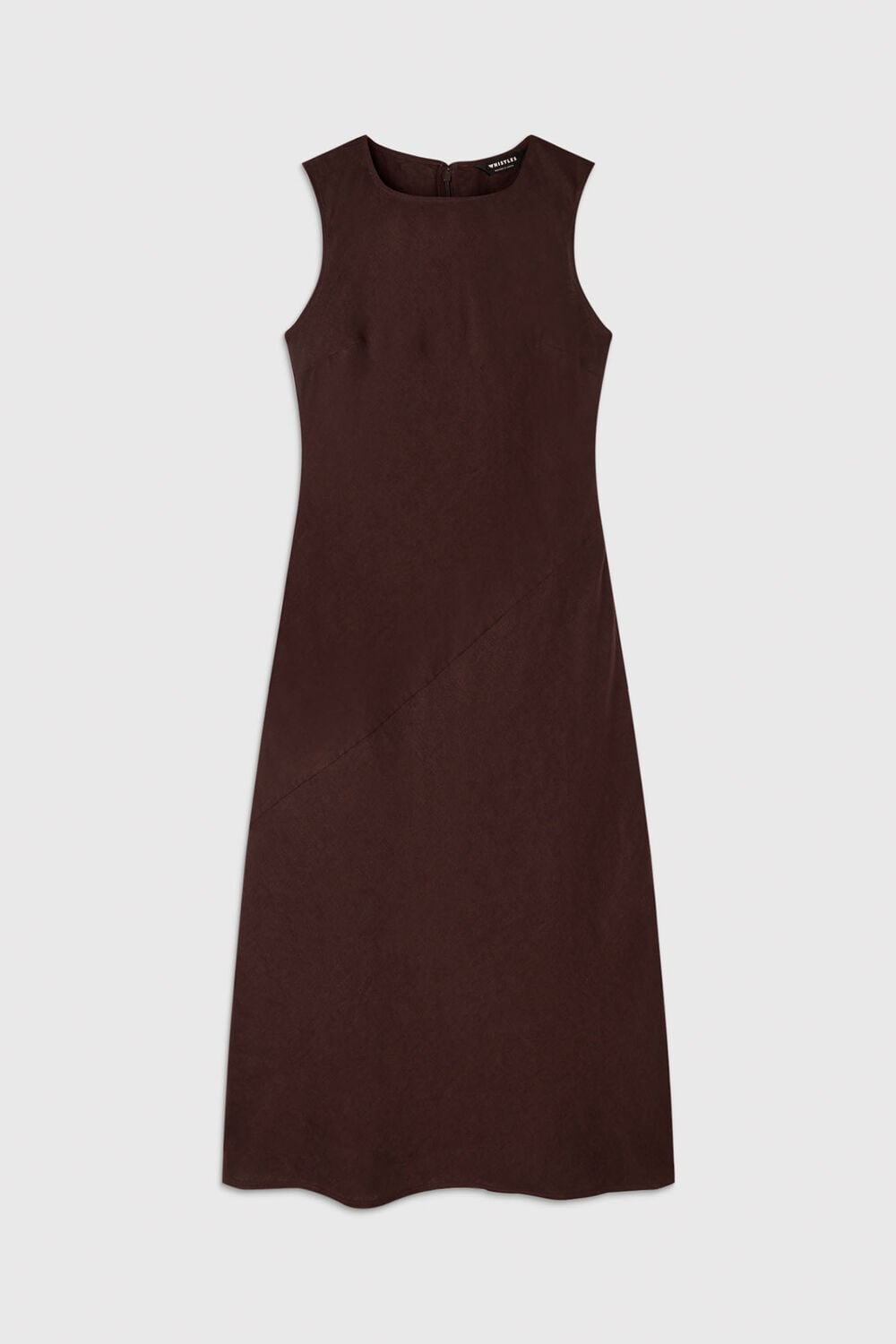 Brown Bias Cut Linen Dress