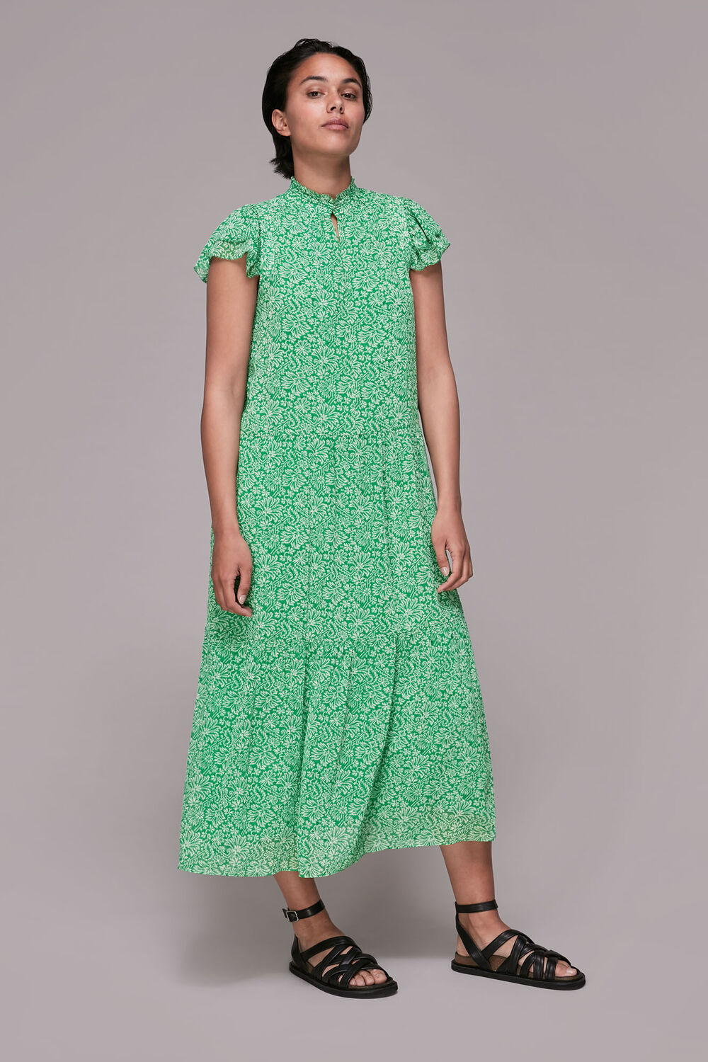 Indo Floral Print Tiered Dress