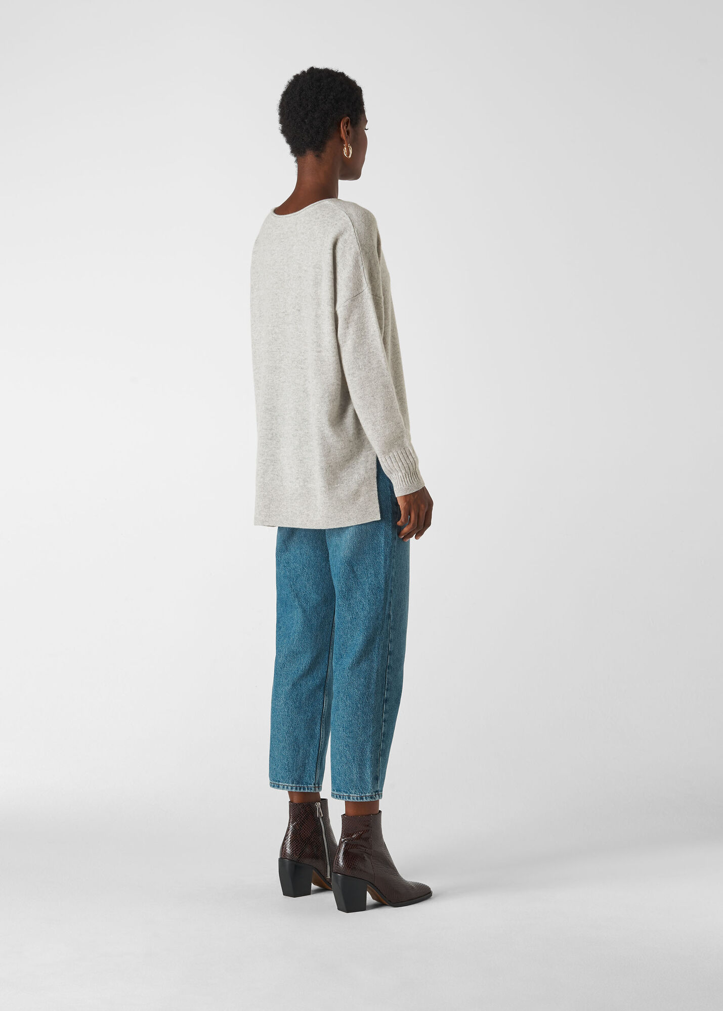 Pale Grey Cashmere Scoop Neck Sweater | WHISTLES