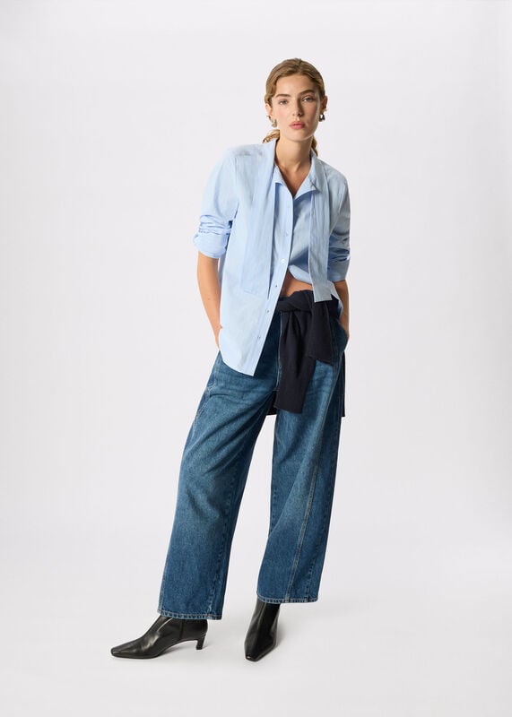 Blue Scarf Stripe Cotton Shirt