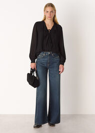 Sheer V Neck Frill Blouse