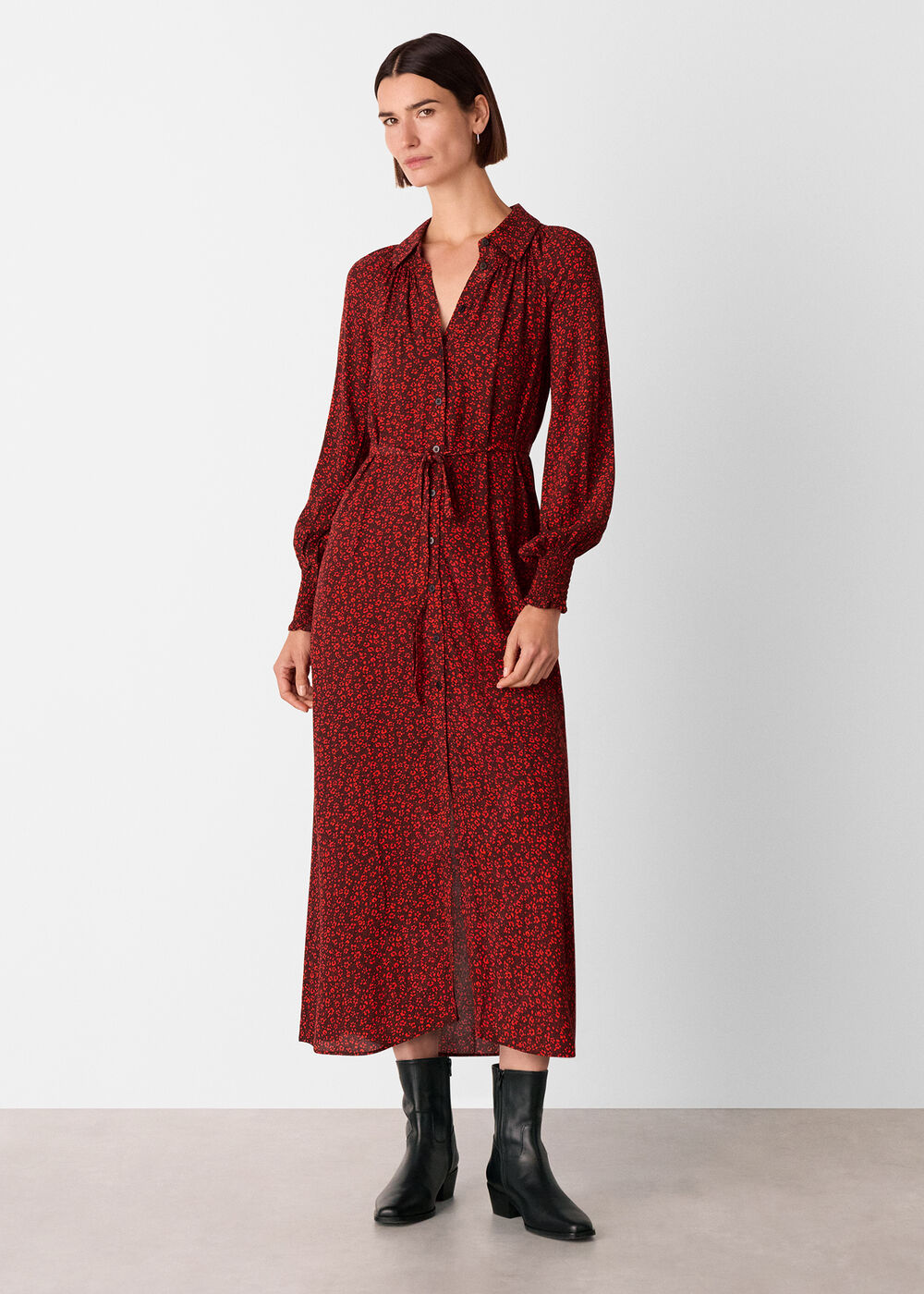 Red Pansy Dot Shirt Dress