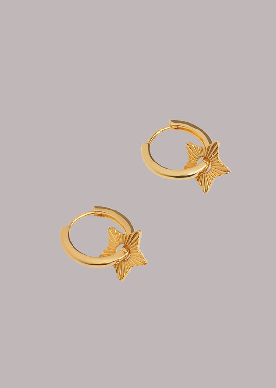 Gold Textured Star Mini Hoop