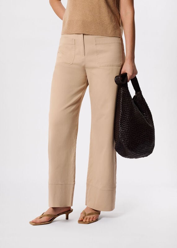 Neutral Wide Leg Casual Cotton Trouser