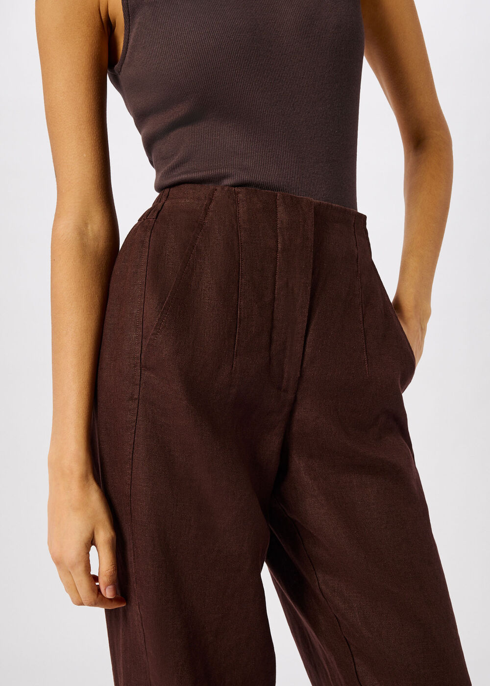 Petite Linen Barrel Leg Trouser