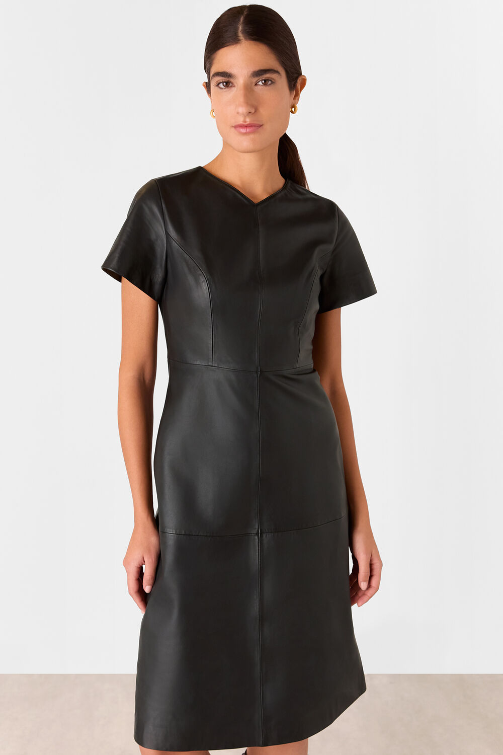 Black Rosamund A Line Leather Dress