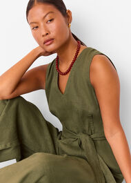 Petite Belted Seamed Linen Jumpsuit
