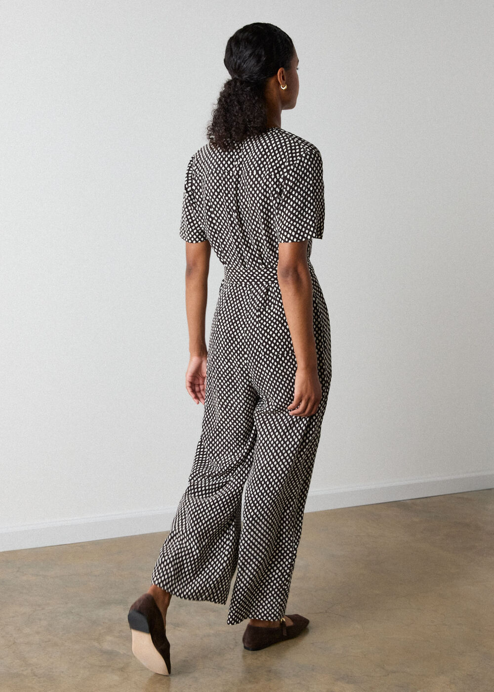 Petite Check Short Sleeve Jumpsuit