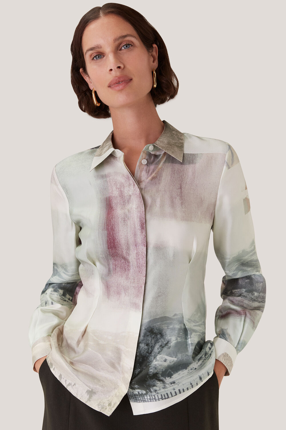 Ivory Wild Horse Print Silk Shirt