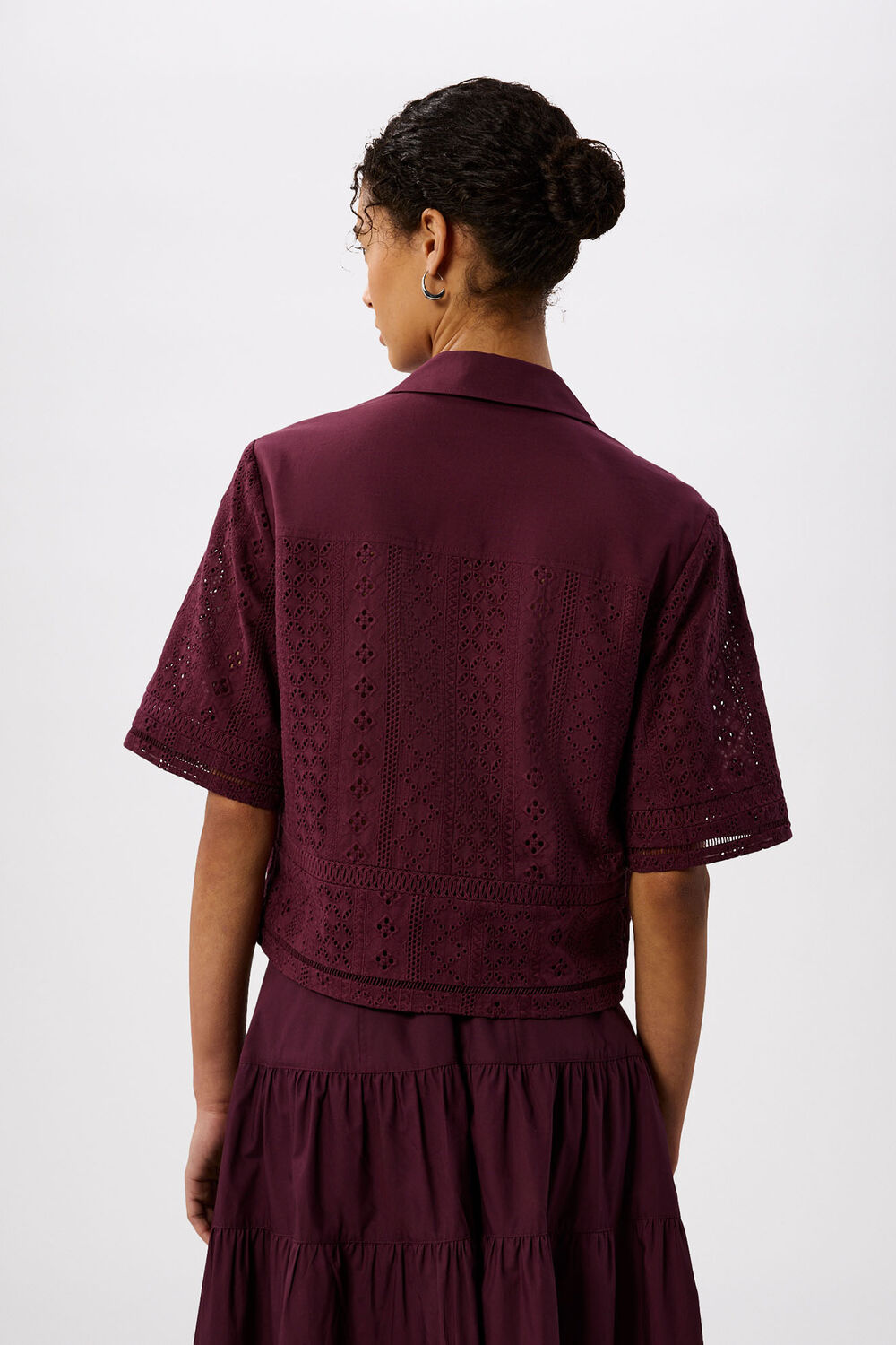Plum Broderie Cotton Shirt