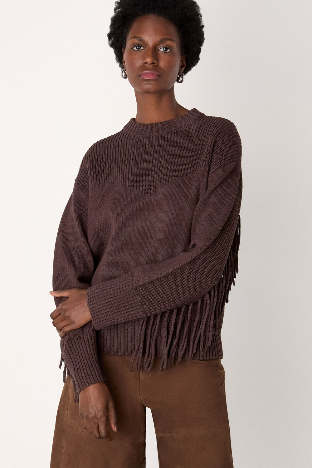 Fringe Rib Detail Cotton Knit
