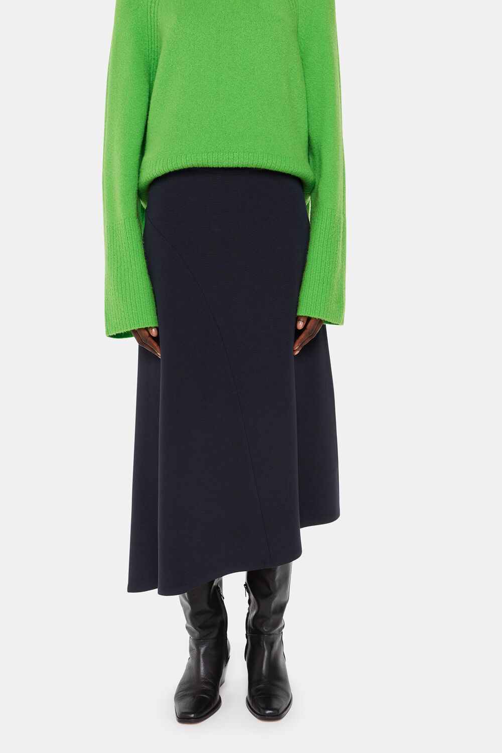 Navy Ottoman Rib Curved Hem Skirt