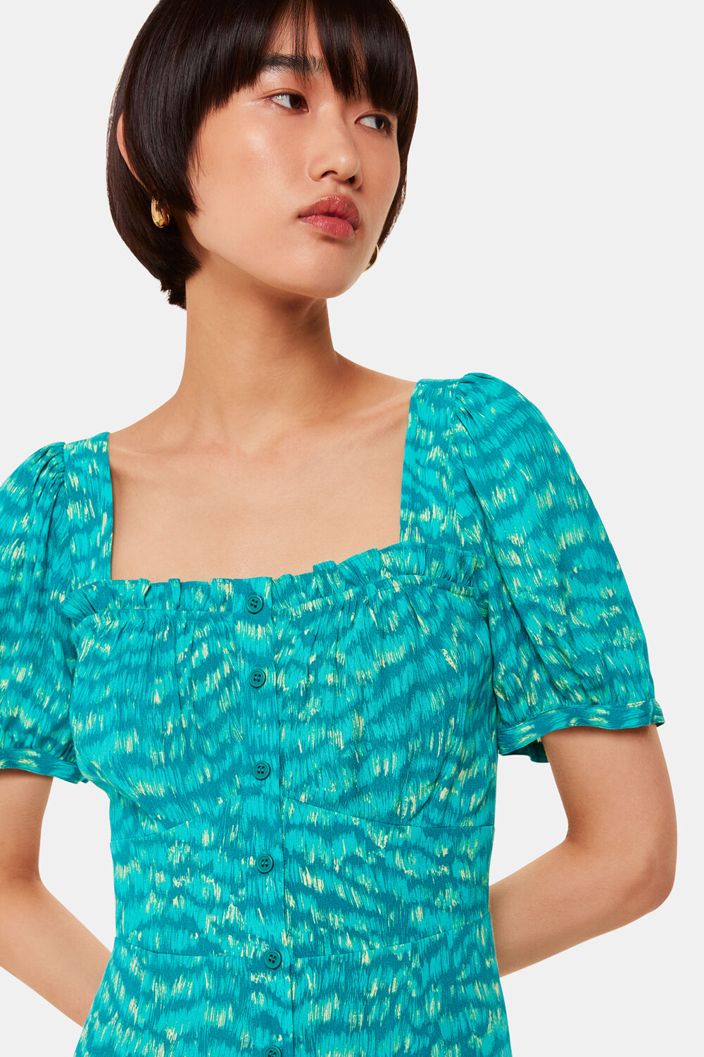 Green Sketched Grass Midi Dress