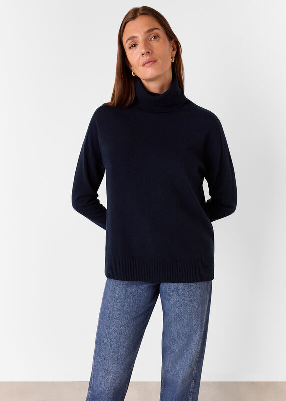 Navy Cashmere Turtleneck Sweater
