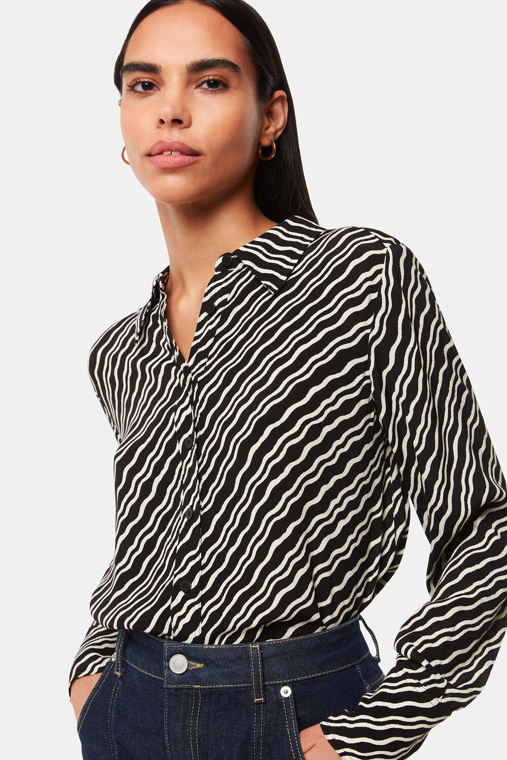 Black Diagonal Ripple Print Shirt