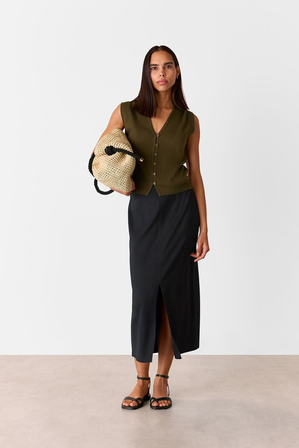 Black Ponte Straight Skirt