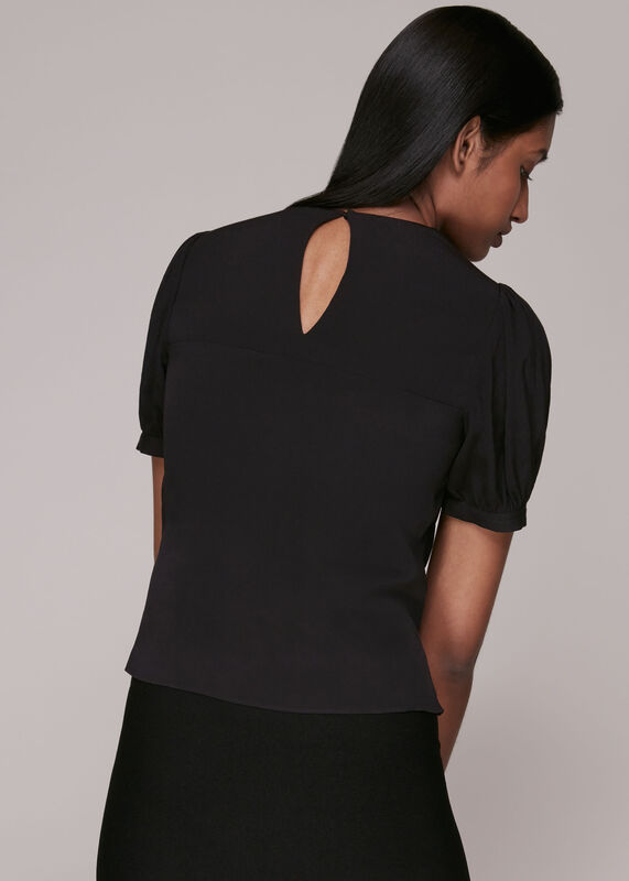 Black V Neck Gather Detail Top