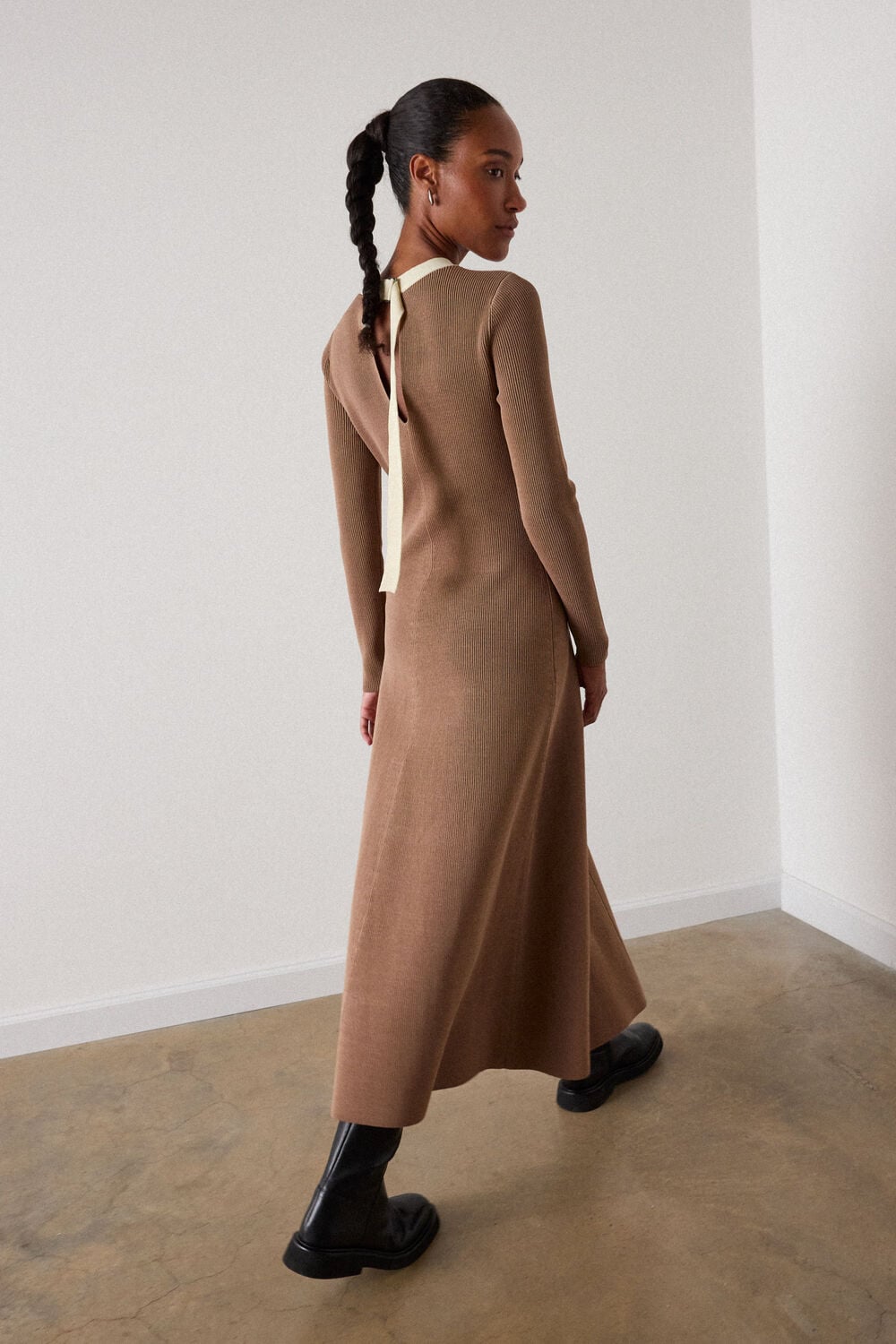 Camel Tie Back Rib Knit Dress