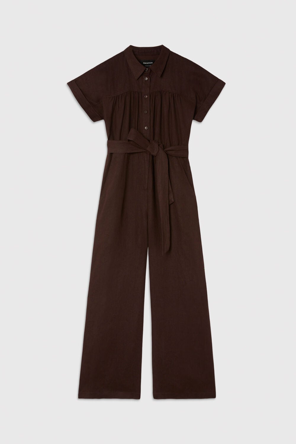 Brown Utility Linen Jumpsuit