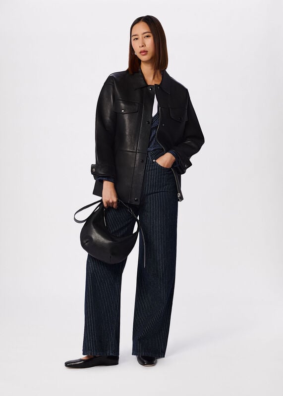 Black Petite Clean Bonded Leather Jacket