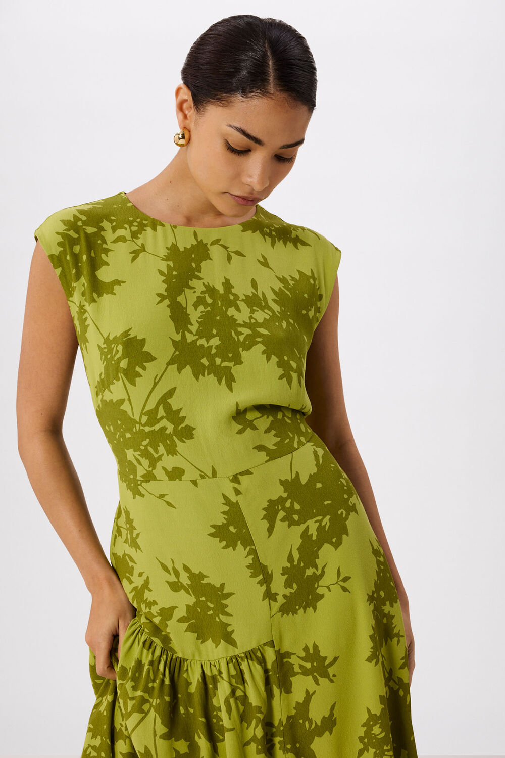 Green Petite Floral Asymmetric Dress