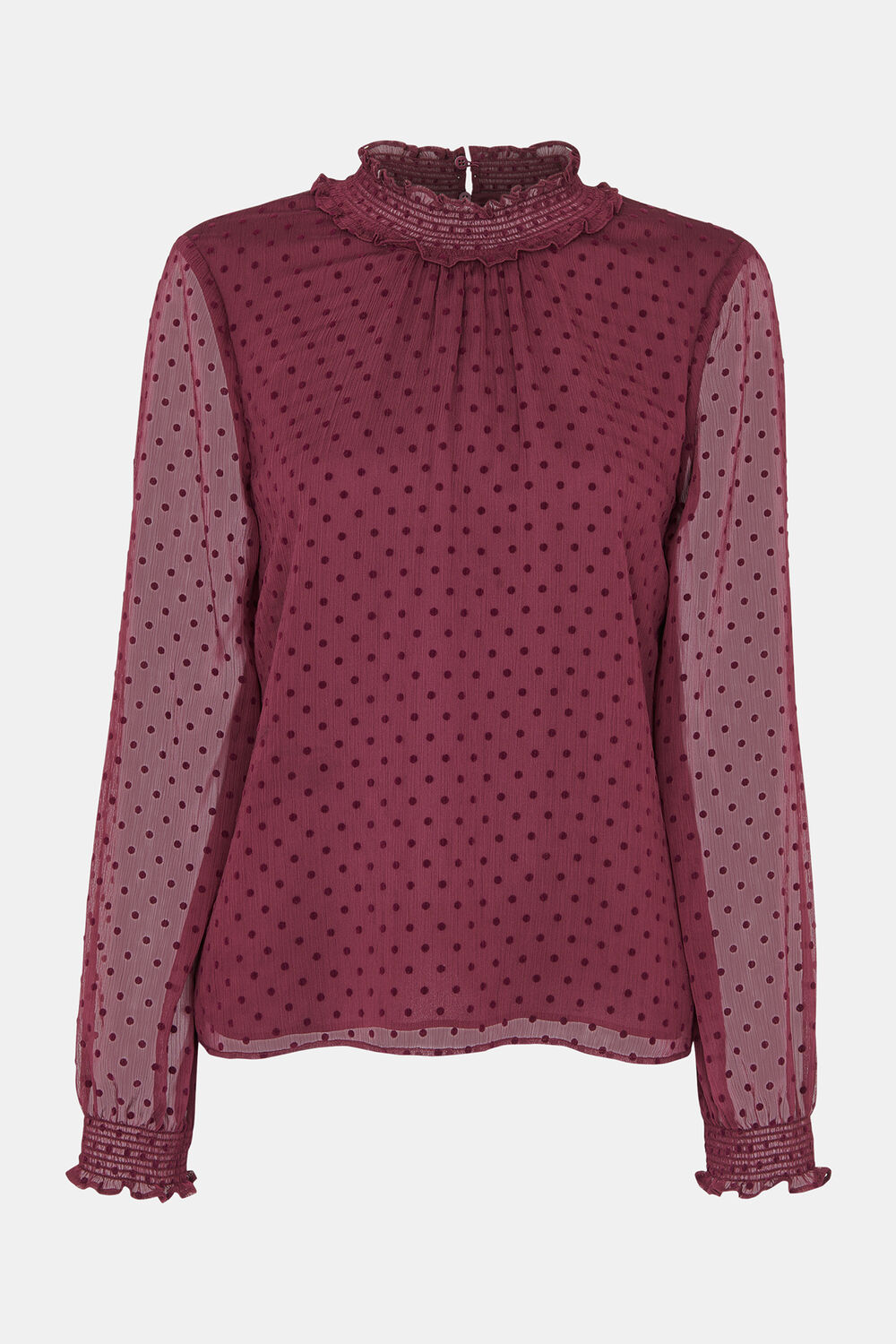 Burgundy Dobby Velvet Shirred Top